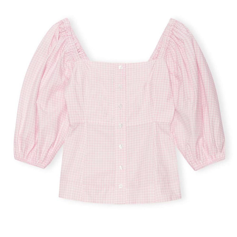 NEW Ganni Gingham Peplum Blouse In Cherry Blossom Size XL